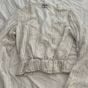 Show Me Your MuMu Ivory Sequin Blouse